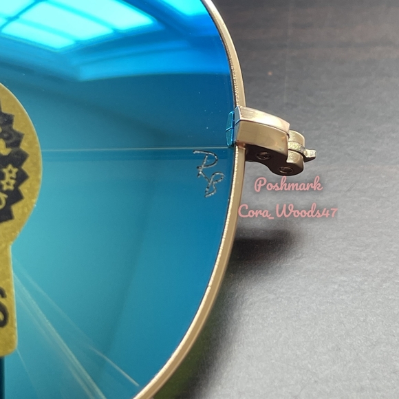 Ray Ban Aviator Blue Flash Lenses RB3025 Gold Frame 58 / 62 Unisex New - Picture 5 of 15